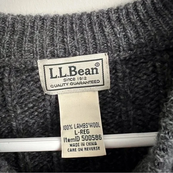 LL Bean Vintage Mens Lambswool Fishermans Sweater Dark Grey Preppy Grandpa Large
